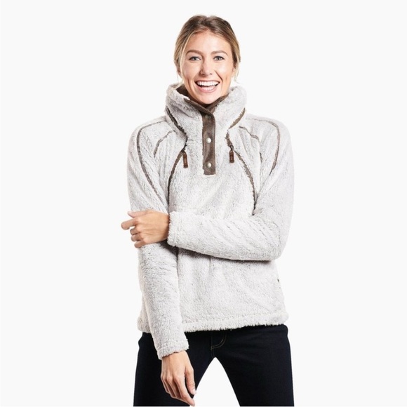 Womens Kuhl Tan Beige Stone Flight Fleece Pullover Hidden Hoodie Sweater - Picture 1 of 7